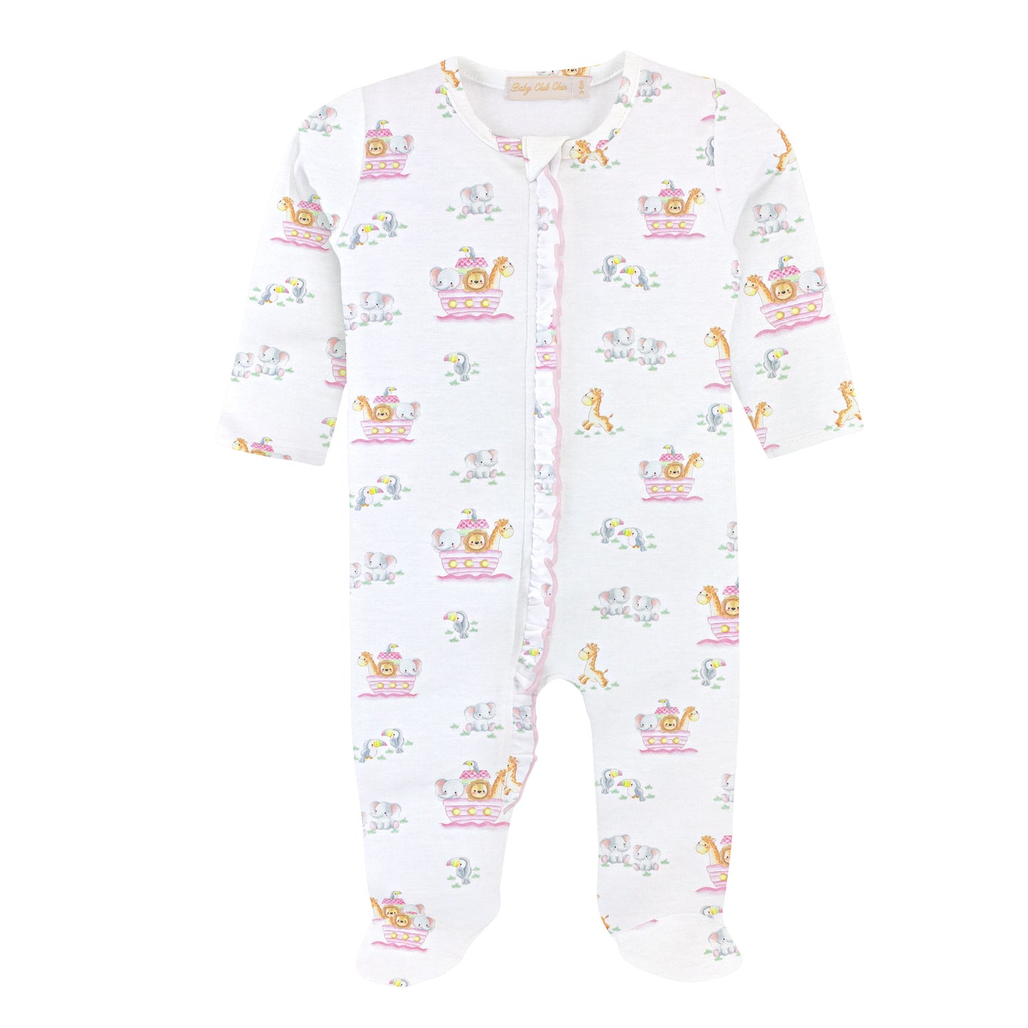 Noah'S Ark - Pink Zipper Footie W/Ruffles