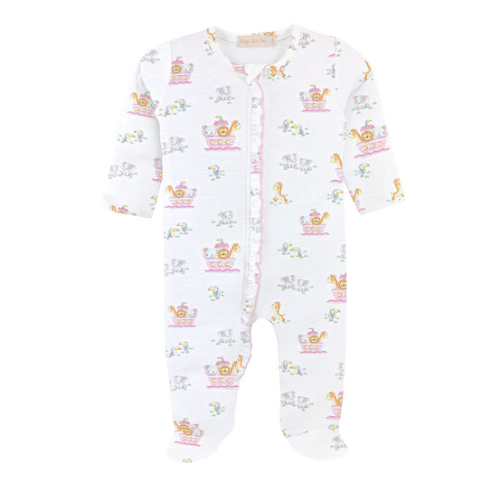 Noah'S Ark - Pink Zipper Footie W/Ruffles