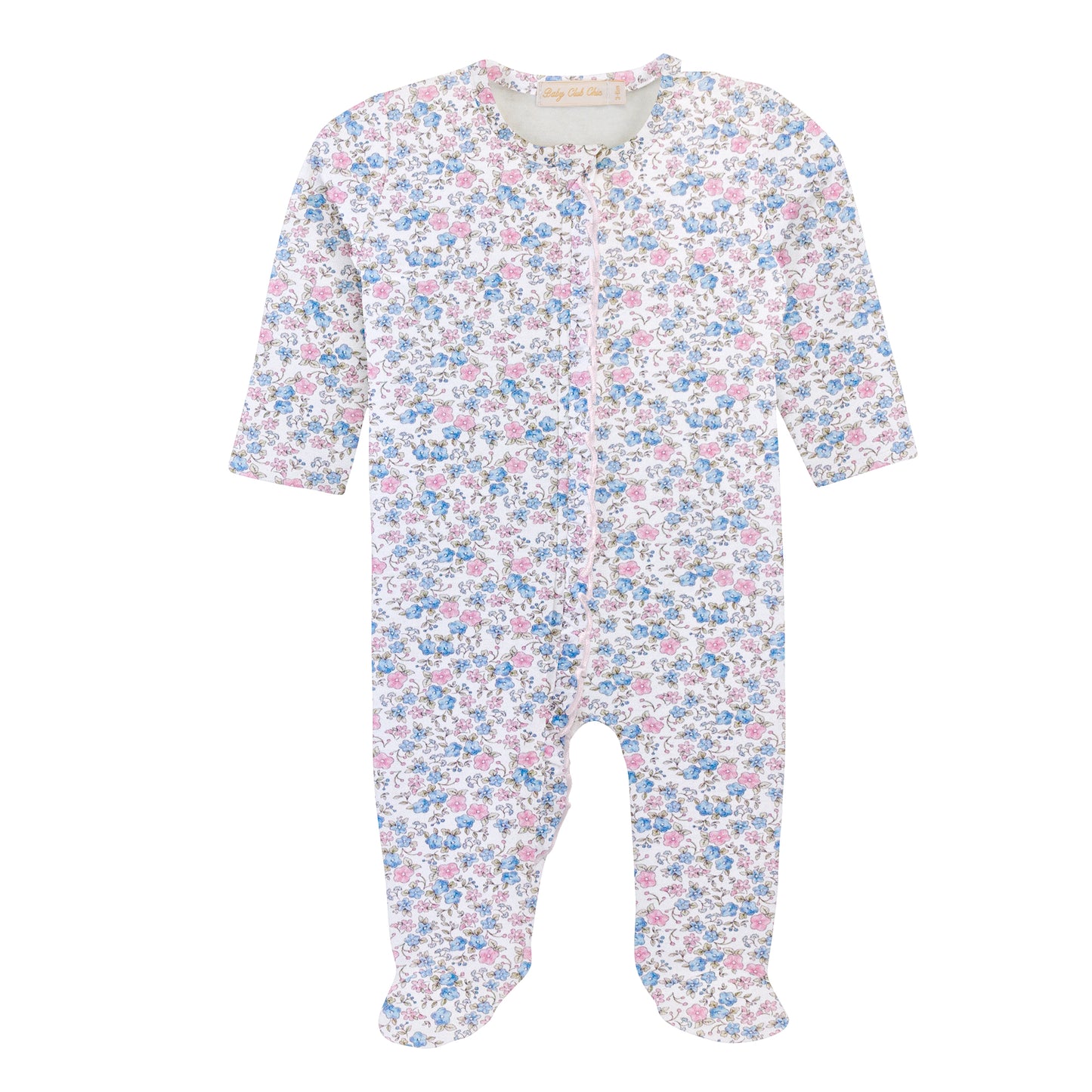 Tiny Soft Floral Zipper Footie W/Ruffles