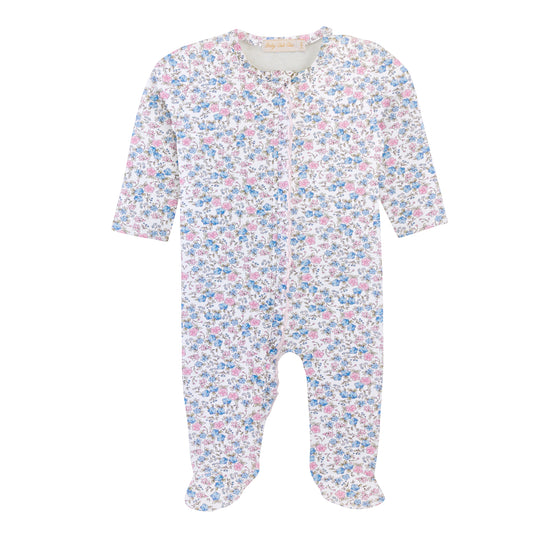 Tiny Soft Floral Zipper Footie W/Ruffles