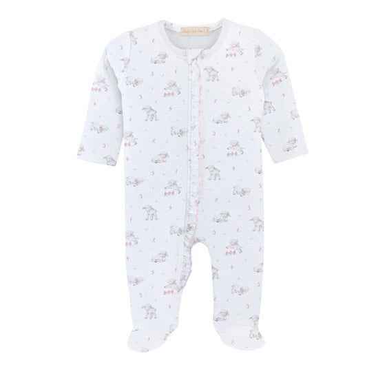 Tiny Baby Sheep - Girl Zipper Footie W/Ruffles