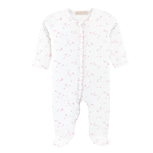 Whisper Of Stars - Pink Zipper Footie W/Ruffles