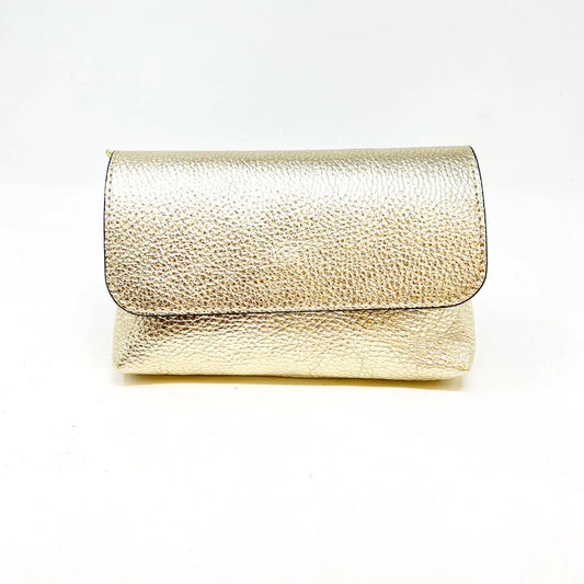 GENUINE ITALIAN LEATHER CROSSBODY CLUTCH - Gold