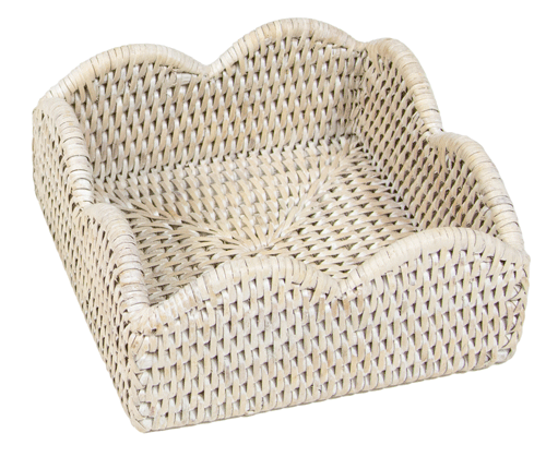 Rattan Scallop Cocktail Napkin Holder - Cream
