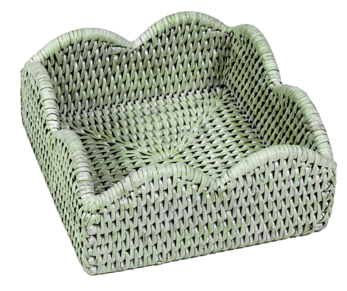 Rattan Scallop Cocktail Napkin Holder - Green
