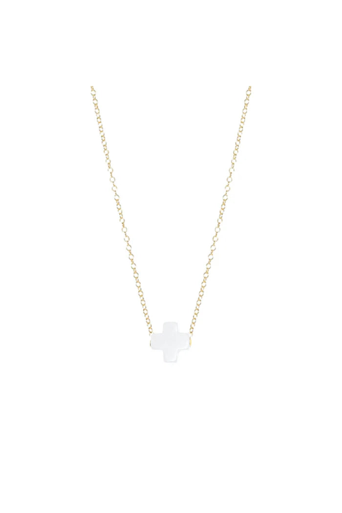EGIRL 14" Necklace Gold - Signature Cross Small Off White