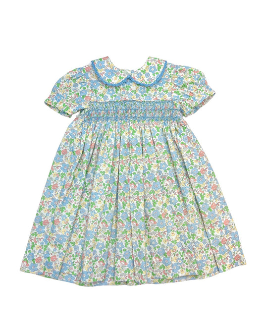 Blue Smocked Floral Dress