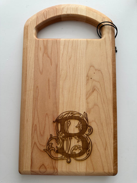 Single Initial Maple Oval Handled Charcuterie Board - 11" x 6"