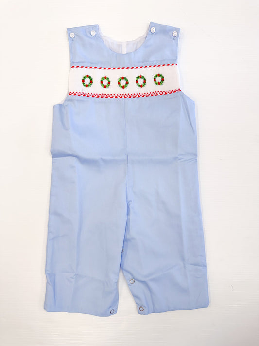 Pete Blue Smocked Longall- Christmas Wreath