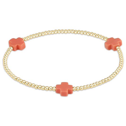 Signature Cross Gold Pattern 2mm Bracelet - Coral