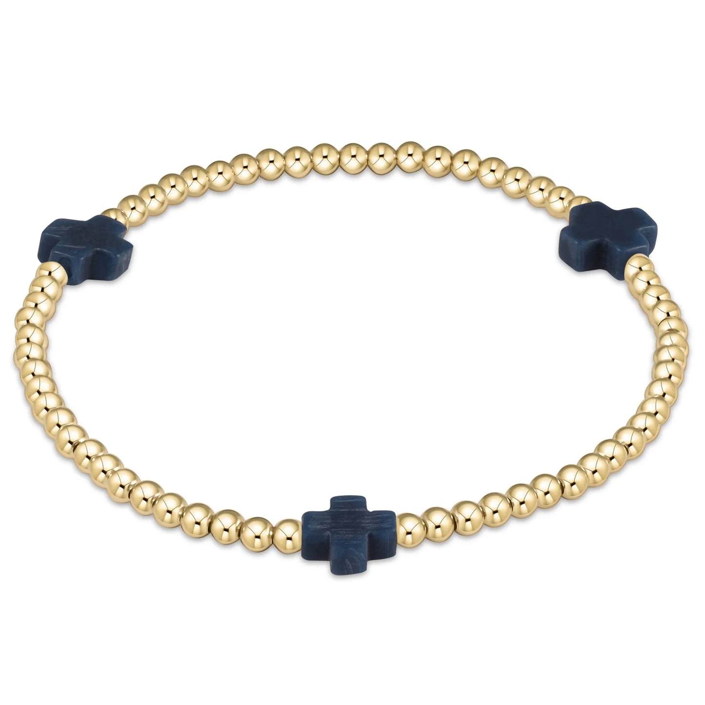 egirl Signature Cross Gold Pattern 3mm Bead Bracelet - Navy