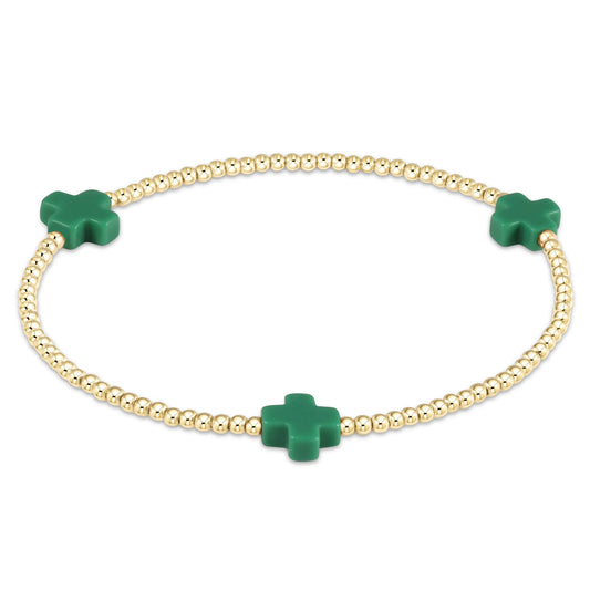 Signature Cross Gold Pattern 2mm Bracelet - Emerlald