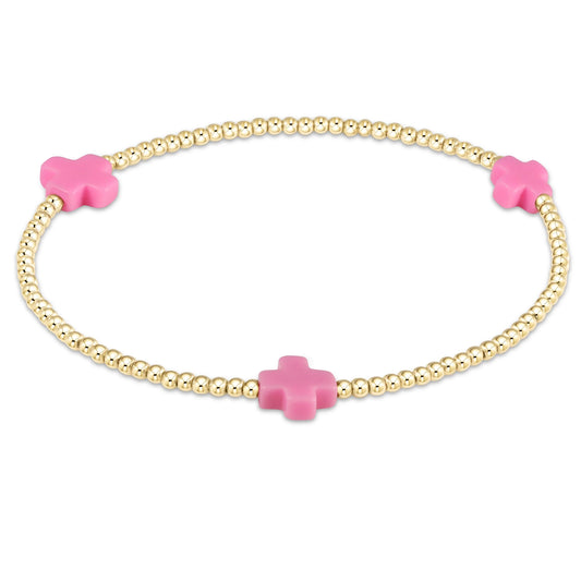 Signature Cross Gold Pattern 2mm Bracelet - Bright Pink