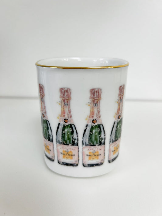 White Candle Glass with Veuve  Bottles