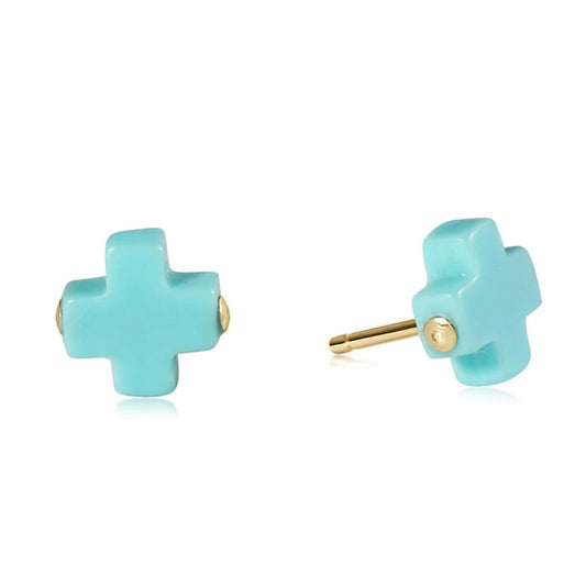 Signature Cross Turquoise Stud - Gold
