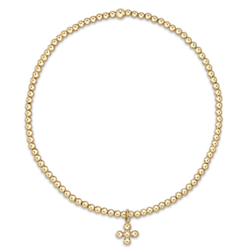 Classic Gold 2mm Bead Bracelet - Beaded Signature Cross Small Gold Charm