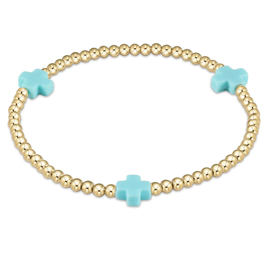 egirl Signature Cross Gold Pattern 3mm Bead Bracelet - Turquoise
