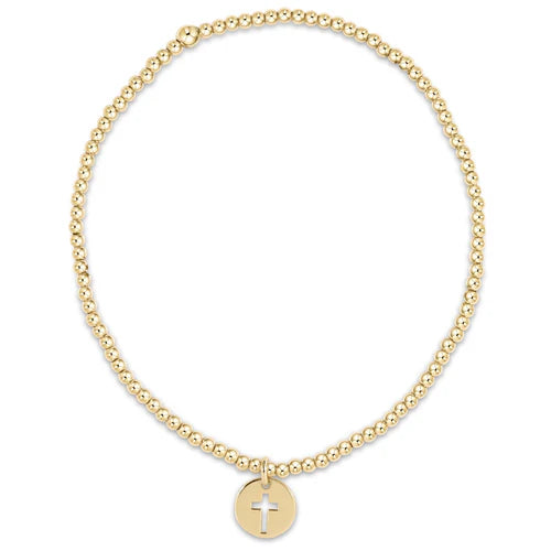 Egirl Classic Gold 2mm Bead Bracelet - Cross Disc