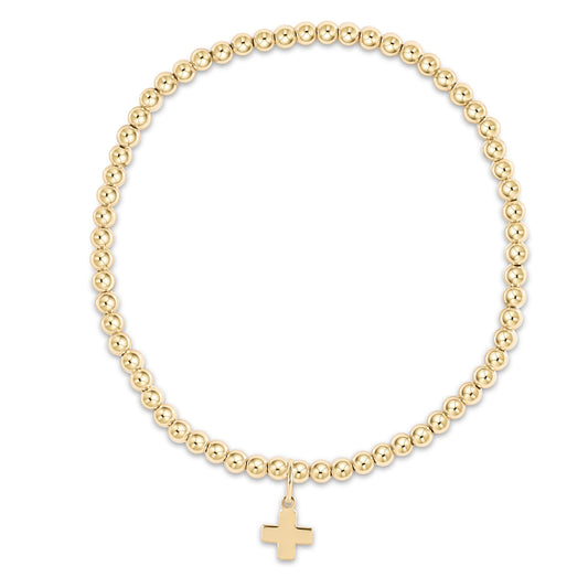 Classic Gold 3mm Bead Bracelet - Signature Cross Small Gold Charm