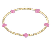 egirl Signature Cross Small Gold Pattern 2mm Bead Bracelet - Bright Pink