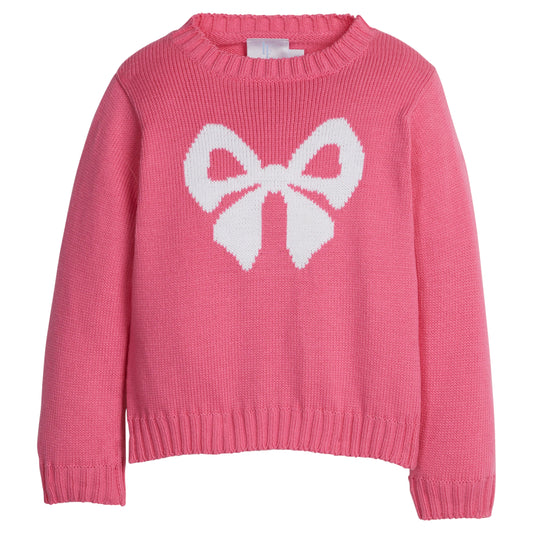 Intarsia Sweater - Pink w/White Bow