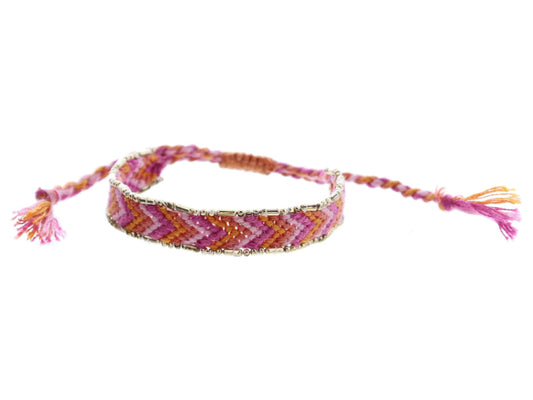 Kids Magenta, Orange, Coral, Pink Woven Band With Gold Accent Edge Bracelet