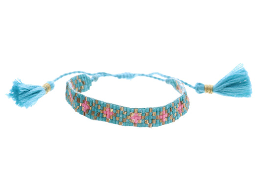 Kids Teal, Gold, Pink Woven Beaded Bracelet