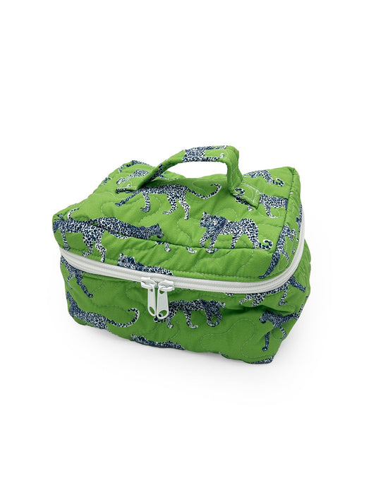 Leilani Leopard Green Quilted Travel Case