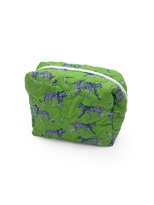 Leilani Leopard Green Quilted Lg Makeup Bag