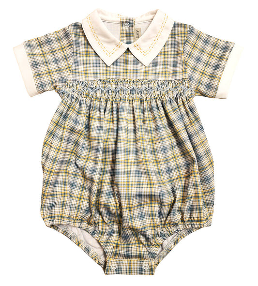 Hand smocked Boy Checkered Romper