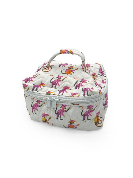 Monkey White Quilted Travel Case