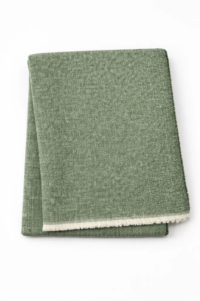 Cotton-Blend Mini Herringbone Throw w/ Fringe