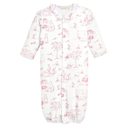 Pink Toile Bunnies Conv. Gown W/Ruffle