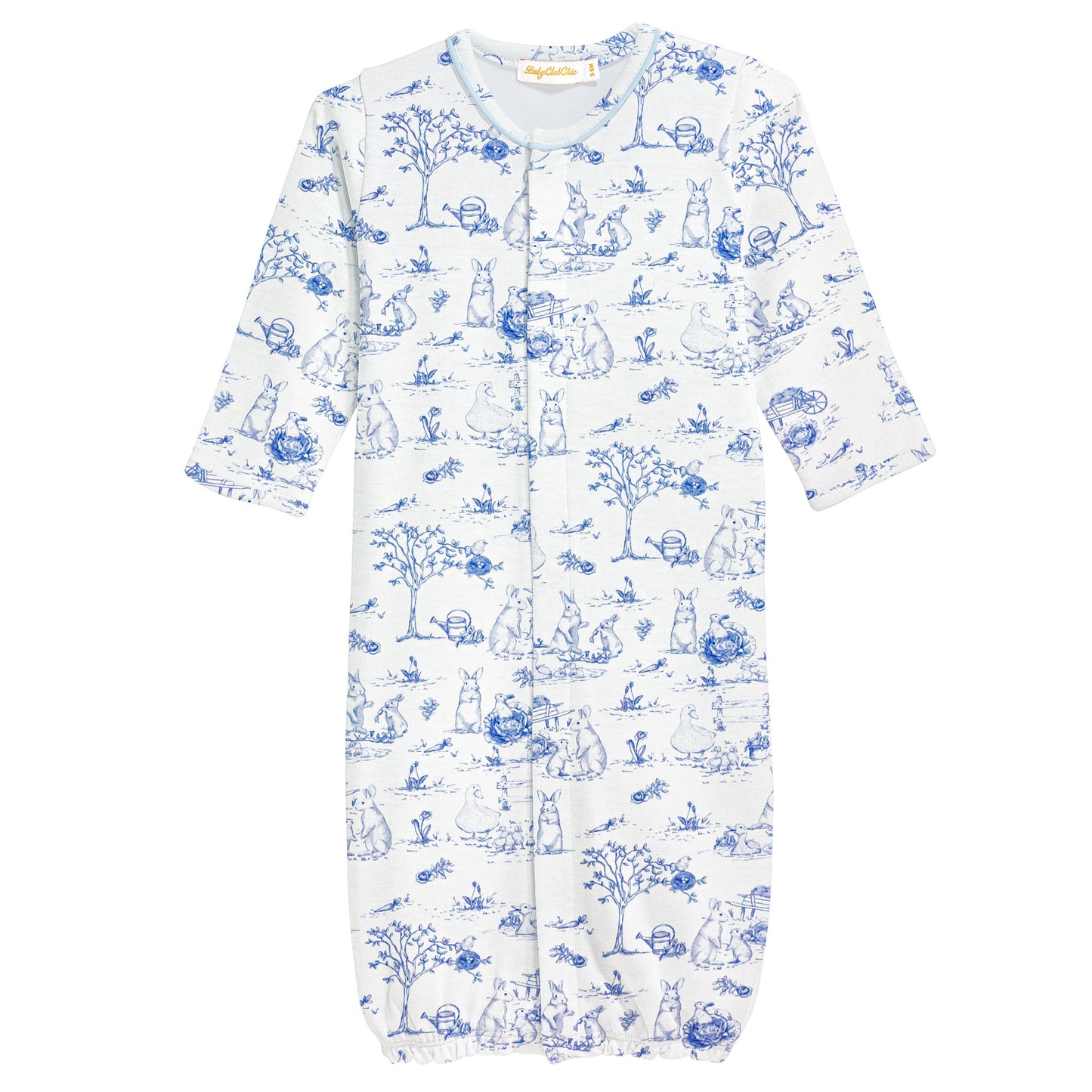 Blue Toile Bunnies Conv. Gown W/Piping