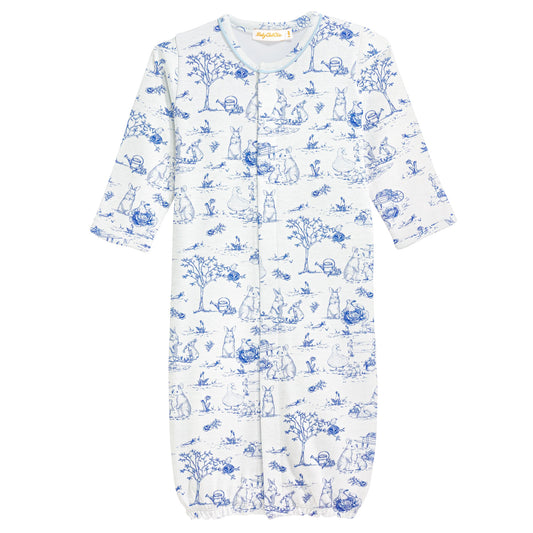 Blue Toile Bunnies Conv. Gown W/Piping