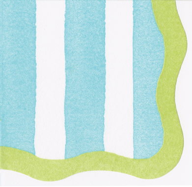 Cafe Stripe Scallop Aqua/lime Cocktail Napkin