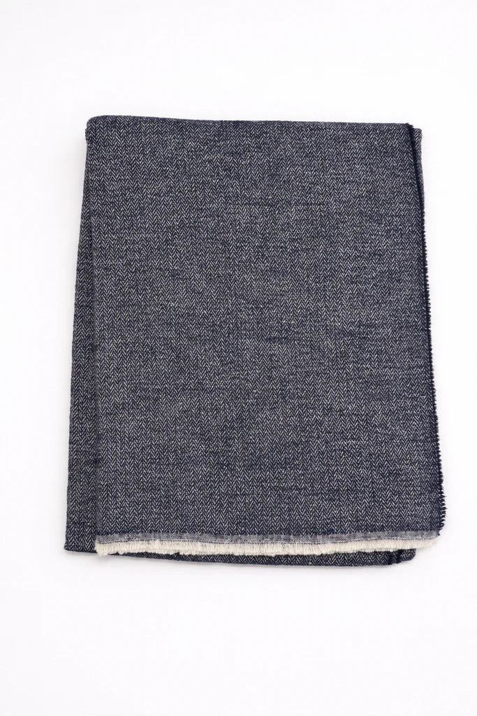 Cotton-Blend Mini Herringbone Throw w/ Fringe