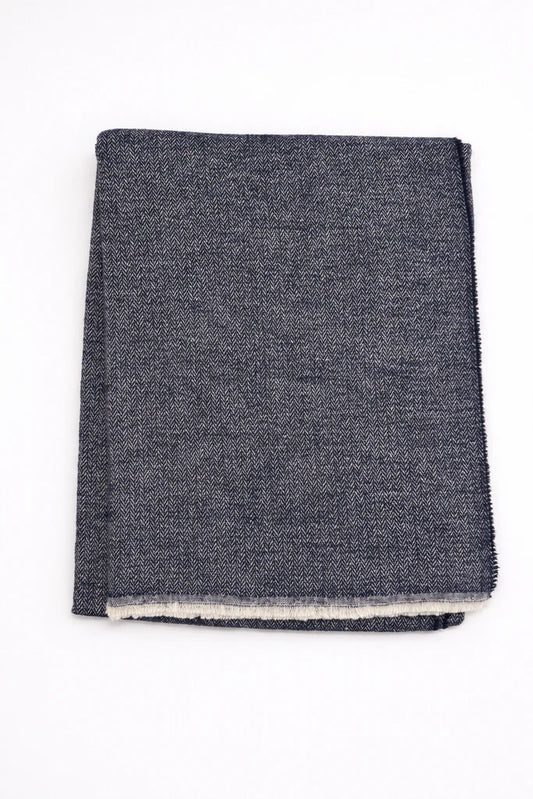 Cotton-Blend Mini Herringbone Throw w/ Fringe