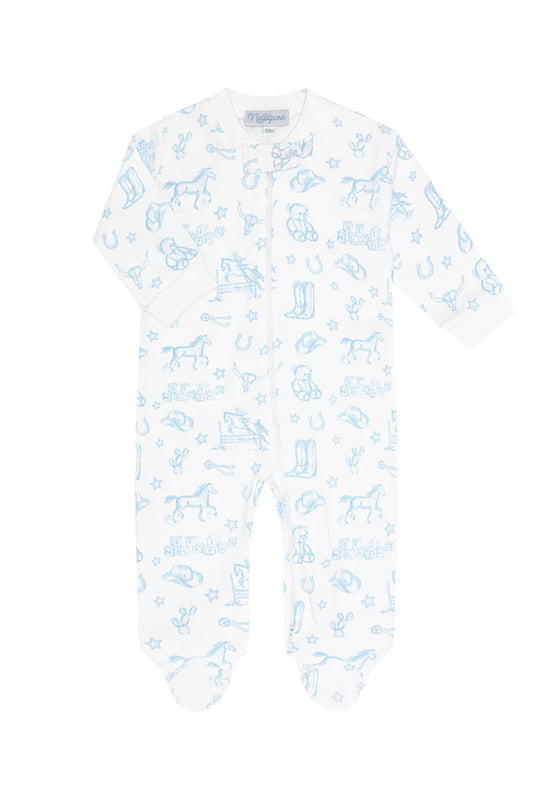 Blue Lone Star Toile Zipper Footie