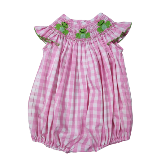 Pink Check Smocked Frogs Bubble