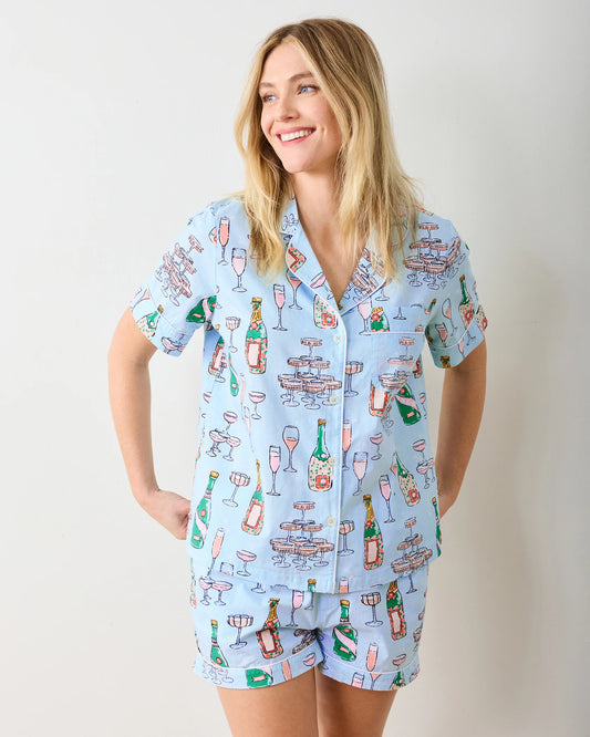 Champagne Tower-Short PJ Set-Soft Blue