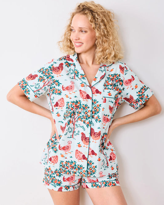 Hen House -Short PJ Set-Soft Blue