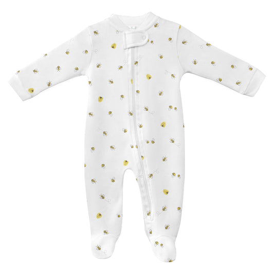 Bee Happy Print Zip Footie