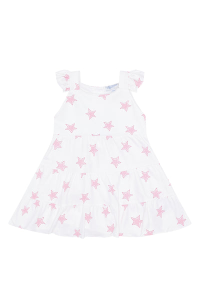 Pink Stars Print Ruffle Dress