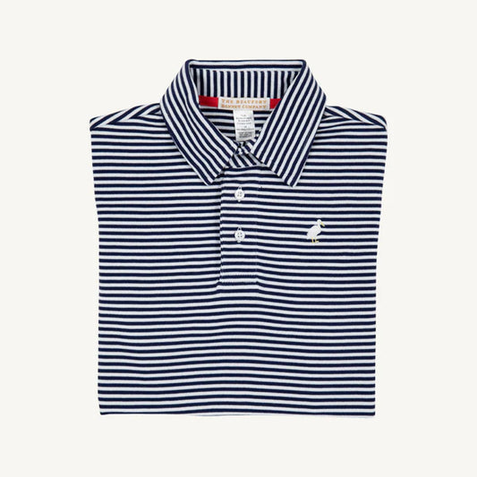 Prim & Proper Polo Short Sleeve - Nantucket Navy Stripe