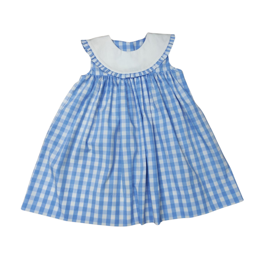 Blue Check Round Ruffle Collar Float Dress