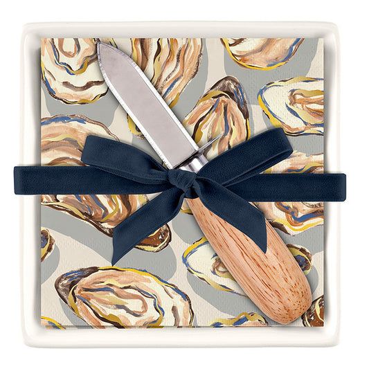 Ceramic Napkin Tray with Shucker - Oysters