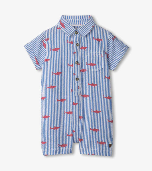 Blue Striped Romper with Sharks