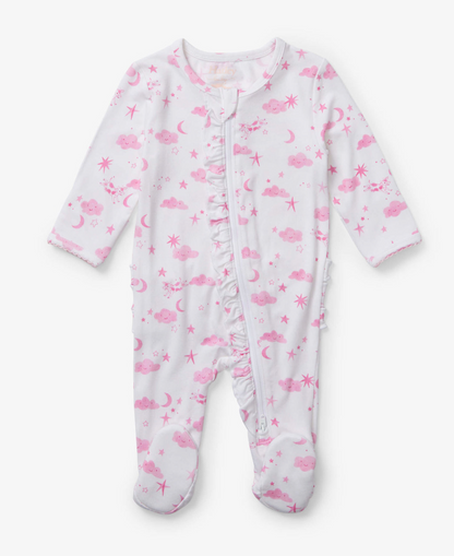 Starry Night Pink Baby Ruffle Bum Footie