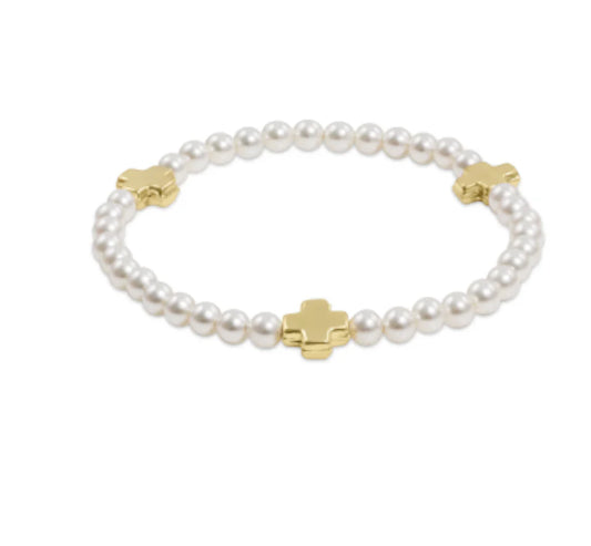 Signature Cross Pearl Pattern 4mm Gold